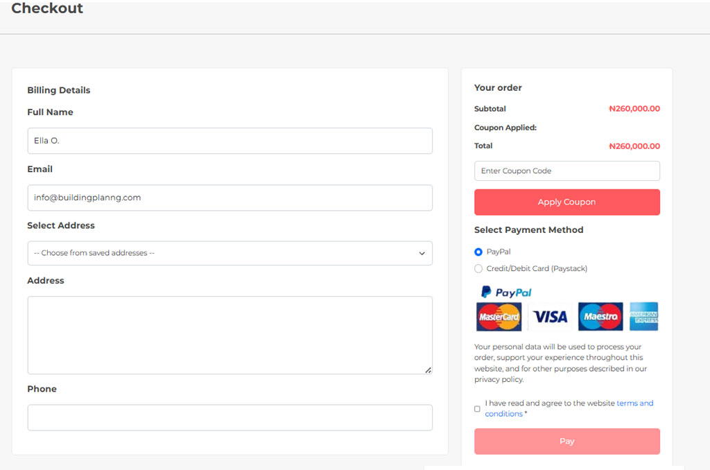 Step 4: How to Use the Checkout Page on BuildingPlanNG